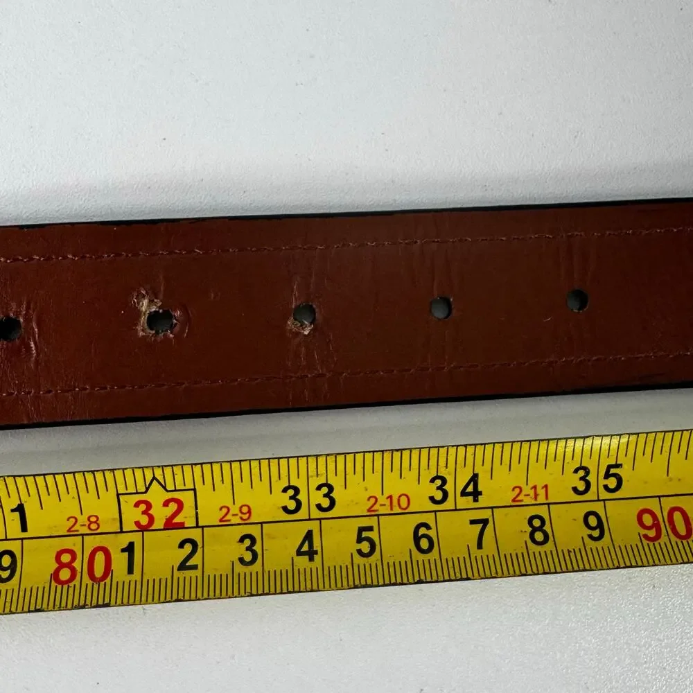 Tommy Hilfiger Brown Leather Belt Silver Buckle Logo Size 34